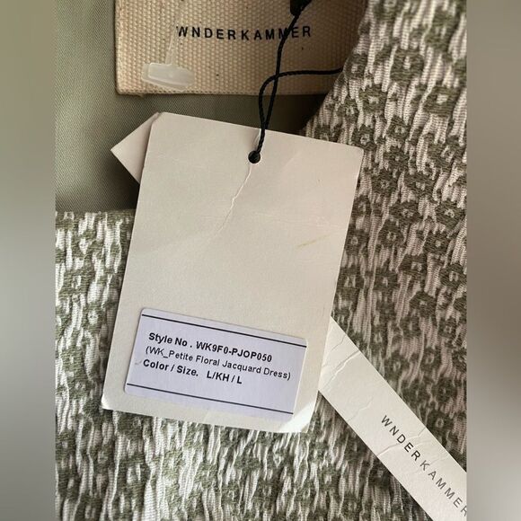 Wnderkammer Floral Jacquard Dress Light Khaki Long Sleeves Size Large NWT - Picture 15 of 15